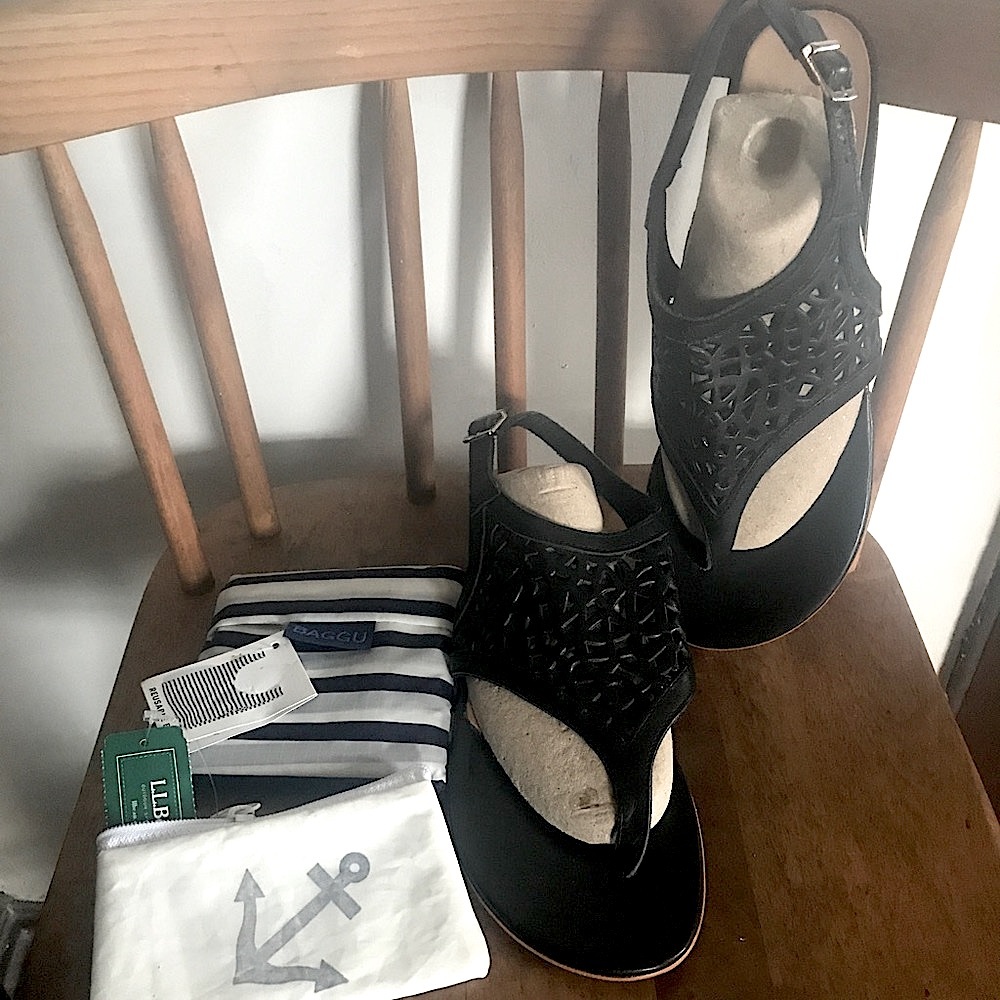 Black Leather Sandals  (9-9.5) Tote, Coin Purse